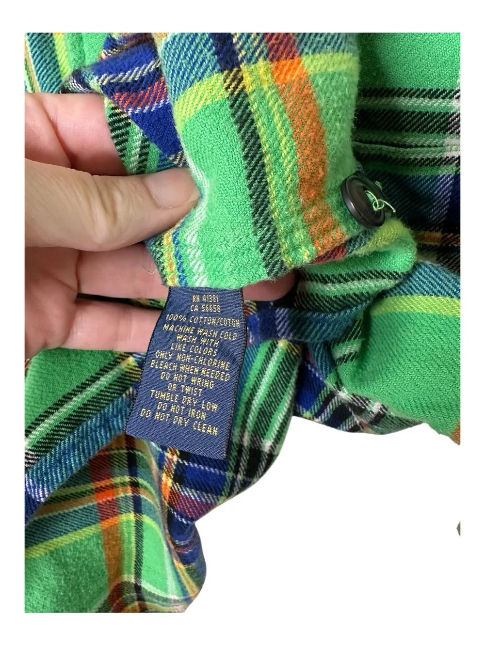 Polo Ralph Lauren Green Plaid Multi Color Striped Soft Flannel Shirt Men’s Size